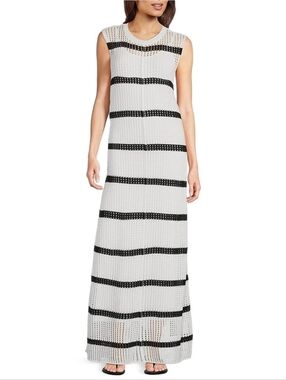 Dillards Le' AL.X Stripe Knit Crochet Crew Neck Sleeveless Maxi Dress Size M